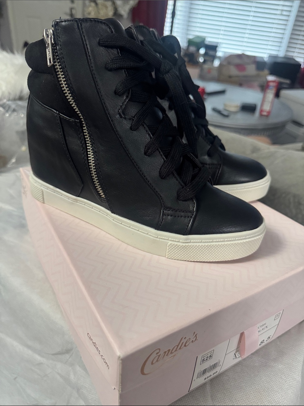 Candie's Black High-Top Wedge Sneakers with Side Zipper